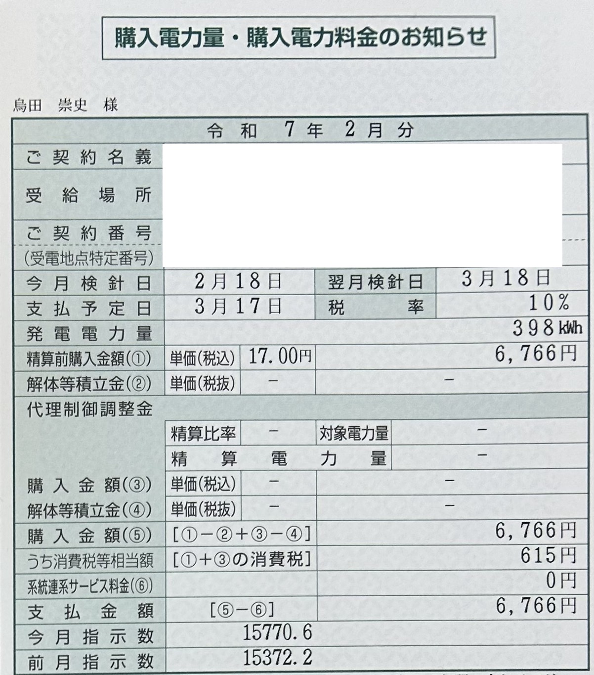 2025年2月売電収入写真
