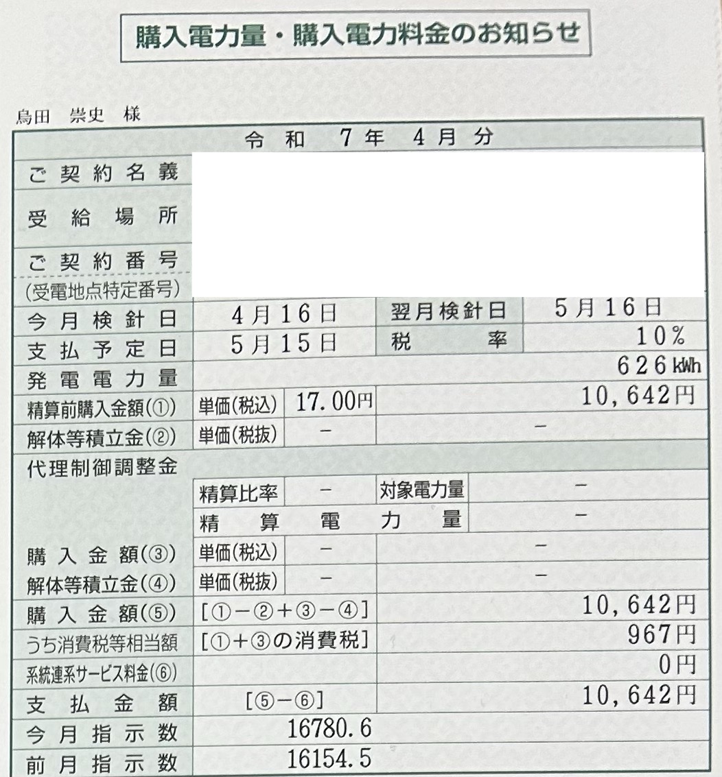 2025年4月売電収入写真